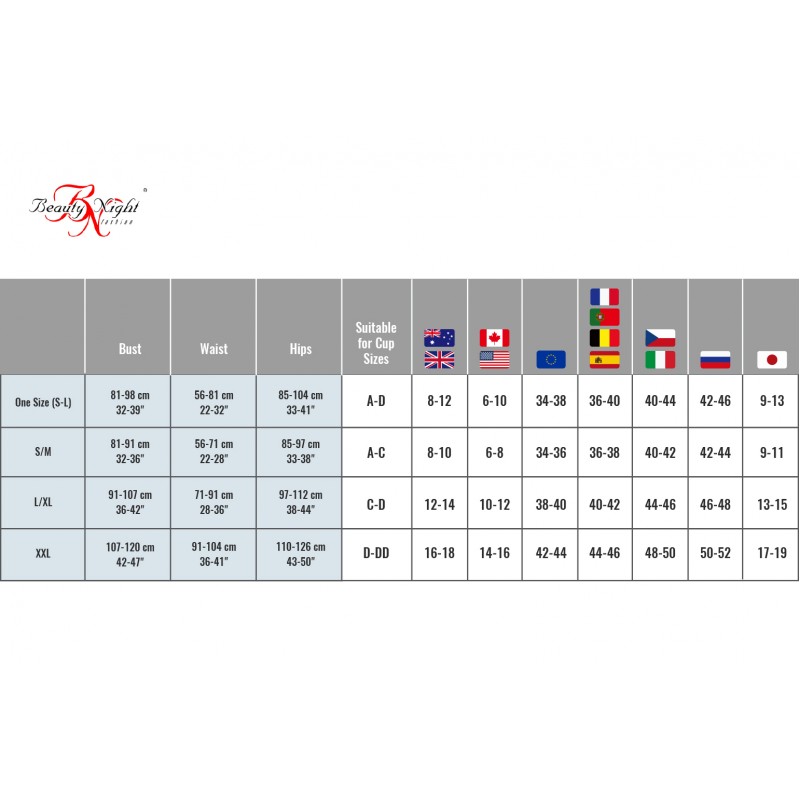 Beauty Night Size Guide Table